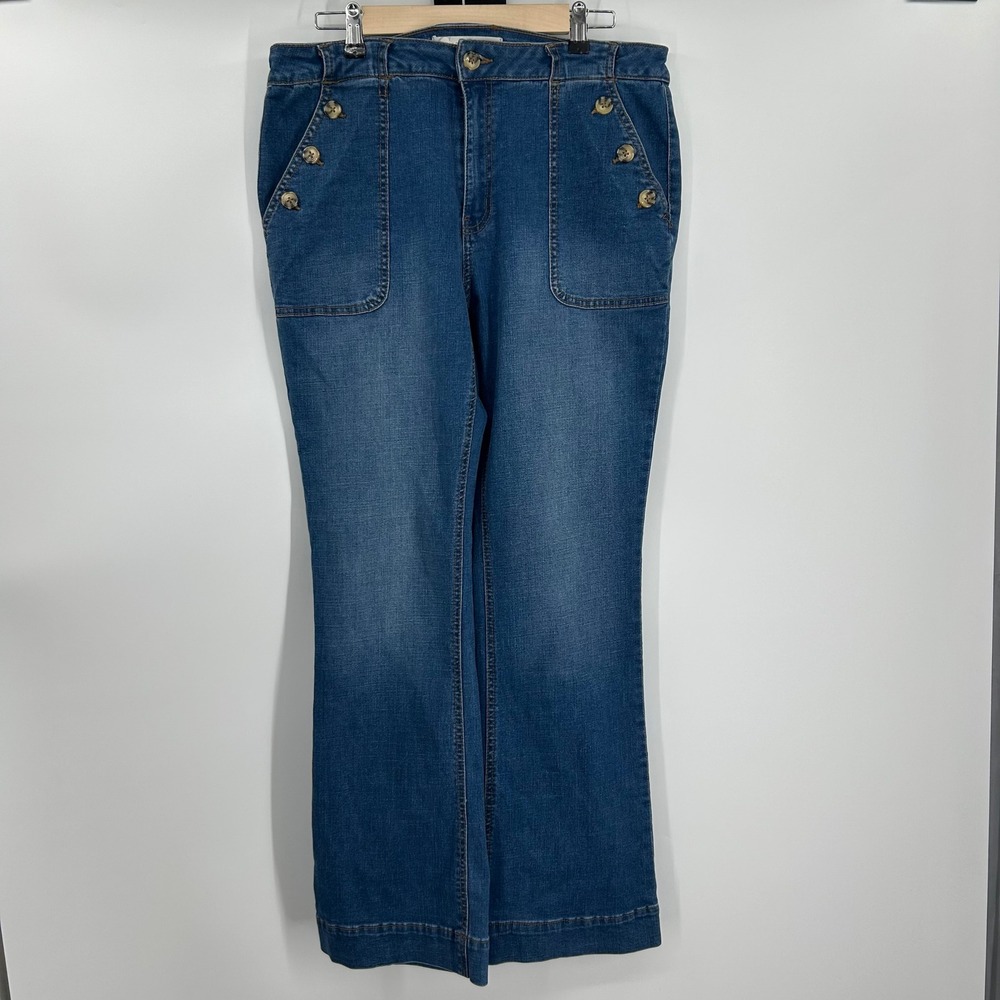 C. Est. 1946 Denim Womens 14 Hi-Rise Sailor Flare Jeans Medium Wash Blue Stretch